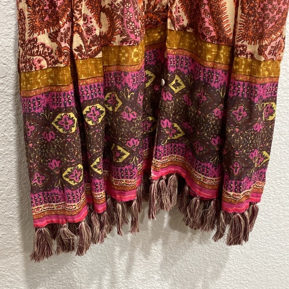 Sundance Button Front Floral Paisley Print Tassel Lined Knee Length Dress Sz M - Picture 2 of 10